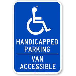 SmartSign 18 x 12 inch “Handicapped Parking - Van Accessible” Sign, 63 mil Aluminum, 3M Laminated Engineer Grade Reflective Material, Blue and White, Made in USA, Small Signage