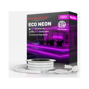 Shine Decor LED Rope Lights AC 120V, Connectable & Cuttable Dotless 120LEDs/M Eco Neon Strip Lighting, ETL IP65 Waterproof & Weather-Resistant for Home Commercial, 8x16mm, Purple, 16.4FT