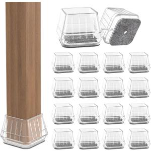 24PCS Square Chair Leg Floor Protectors for Hardwood Floors, Thicken Rubber Chair Leg Cap Covers, Non Slip Furniture Leg Pads to Protect Wood Tile Floors from Scratches and Reduce Noise (Square L(Fit:1.18''-1.57''), Clear Grey)