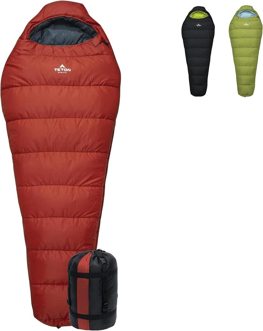 Teton LEEF Lightweight Mummy Sleeping Bag Perfect for Camping, Hiking, and Backpacking; Cold Weather Option, Compression Sack Included - Fire & Slate, 30F