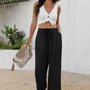 Sampeel Womens Wide Leg Linen Pants Woman Palazzo Capri Pants for Women Flowy Summer Boho Beach Vacation Outfits Cruise 2026 Fashion Clothing Business Casual Outfits Work Trousers Black M