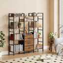 AFLUI Triple Bookshelf with 3 Fabric Drawers, 4-Tier Book Shelf and 10 Display Shelves, Industrial Large Bookcase for Home & Office, Rustic Brown, 47'' Wide