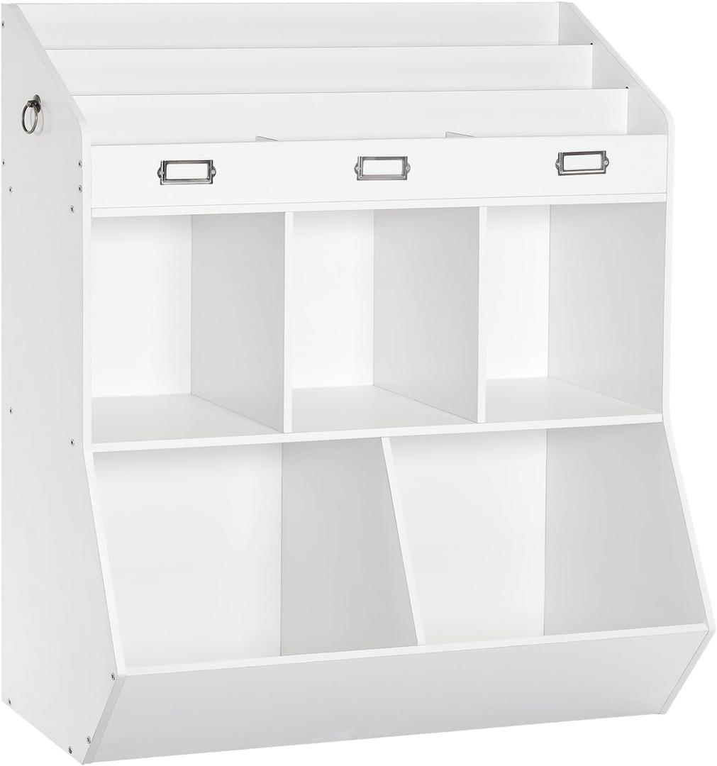 HOOBRO Kids Bookshelf, Toy Organizer and Storage, Bookshelf for Kids, 5 Compartments and 3-Layer Shelves, Bookcase Footboard, for Game Room, Playroom, Nursery, School, White WT34CW01