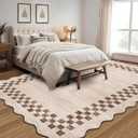 GarveeHome 10x13 Area Rug Large Living Room Scalloped Rug Non Slip Low Pile Bedroom Throw Carpet Soft Modern Bordered Dining Room Rug Stain Resistant Boho Carpet for Home Office, Beige