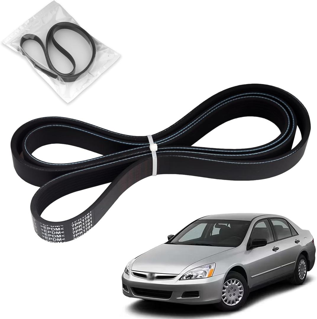 Engine Serpentine Drive Belt Compatible with Honda Accord 2003 2004 2005 2006 2007 L4 2.4L Gas DOHC- Accessories V-Ribbed Belt 38920RAAA02 7PK1781