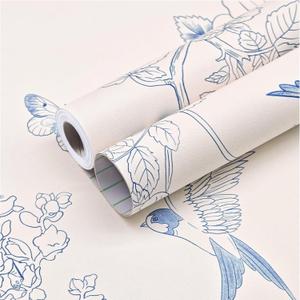 Peel and Stick Wallpaper Cream White and Blue Floral Wallpaper Vintage Contact Paper 17.3''197'' Self Adhesive Wall Paper Removable Boho Wallpapers Decorative for Bedroom Bathroom Cabinets Dcor