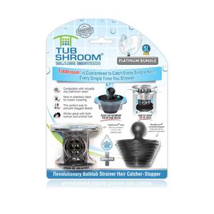 TubShroom Tub Drain Hair Catcher Combo Pack with Silicone Stopper, Black Chrome – Protector and for Bathroom Drains, fits any standard bathtub drain measuring 1.4” to 1.8” wide, Pack of 6