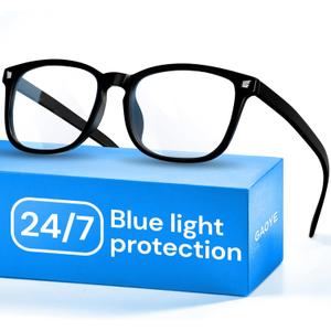 Gaoye Black Blue Light Glasses for Computer & Gaming - Anti UV Ray Lenses, Scratch-Resistant & Comfort Fit (Medium)