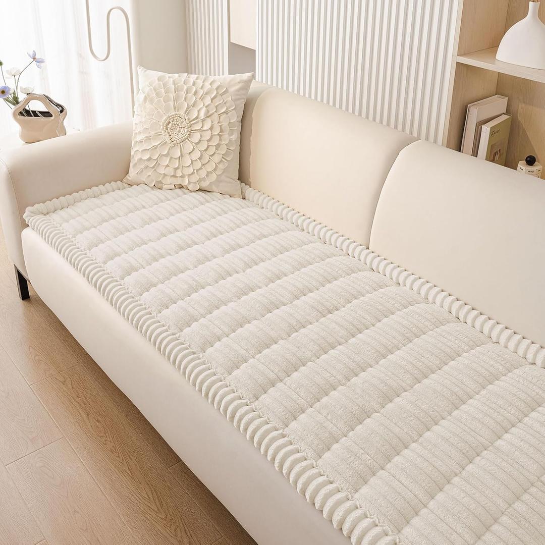 Smiry Couch Cover for Dogs Washable, Non Slip Fuzzy Pet Couch Covers for 3 Cushion Sofa Pet Friendly, Thick Soft Sofa Slipcovers Cushion Protector (White, 27.6" x 59")