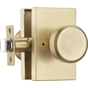 Gold Door Knob with Push Lock for Privacy, Satin Brass Bedroom & Bathroom Door Knob, Easy Install for Interior
