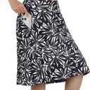 Knee Length Skorts Skirts for Women with Pockets Midi Skirt with Built-in Shorts Golf Tennis Skirt for Casual, X-Large, Black Leaf - Zipper Pocket