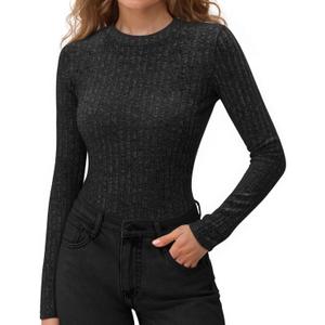 MANGOPOP Long Sleeve Shirts for Women Thermal Ribbed Crew Neck Lightweight Sweater Fitted Fall Winter Womens Tops 2025 Trendy (Gray, M)