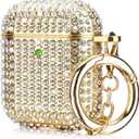 Case for Airpods 2/1, Filoto Bling Crystal PC AirPod 1st/2nd Generation Case Cover for Women Girls, Cute Air Pod Hard Protective Accessories with Lobster Clasp Keychain for Apple Airpods (Gold)
