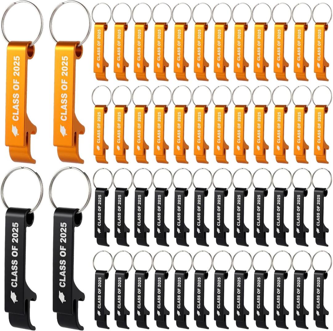 Soulchen 50 Pcs Graduation Party Favors for Guests Class of 2025 Keychain Mini Bottle Opener Personalized Beer Bottle Soda Beverage Opener Keychain Gifts for Grad Party Favor Supply Decor (Gold)