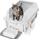Stainless Steel Cat Litter Box with Lid, XL Large Litter Box for Big Cats, Enclosed Kitty Litter Pan with High Sides, Anti-Leakage&Non-Stick, Easy to Clean, Included Scoop, Aisle and Mat White