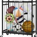 StorageWorks Ball Storage with Wheels, Ball Cart for Garage, Garage Sports Equipment Organizer, Balls Organizer for Basketball, Football, Volleyball