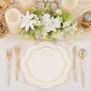 EI 180pcs Beige Plastic Plates with Gold Plastic Silverware,Heavy-Duty Disposable Plates for Party,Beige Dinnerware Set for 30 Guest Wedding,Afternoon Tea,Spring,Mother's Day,Valentine's Day,Easter
