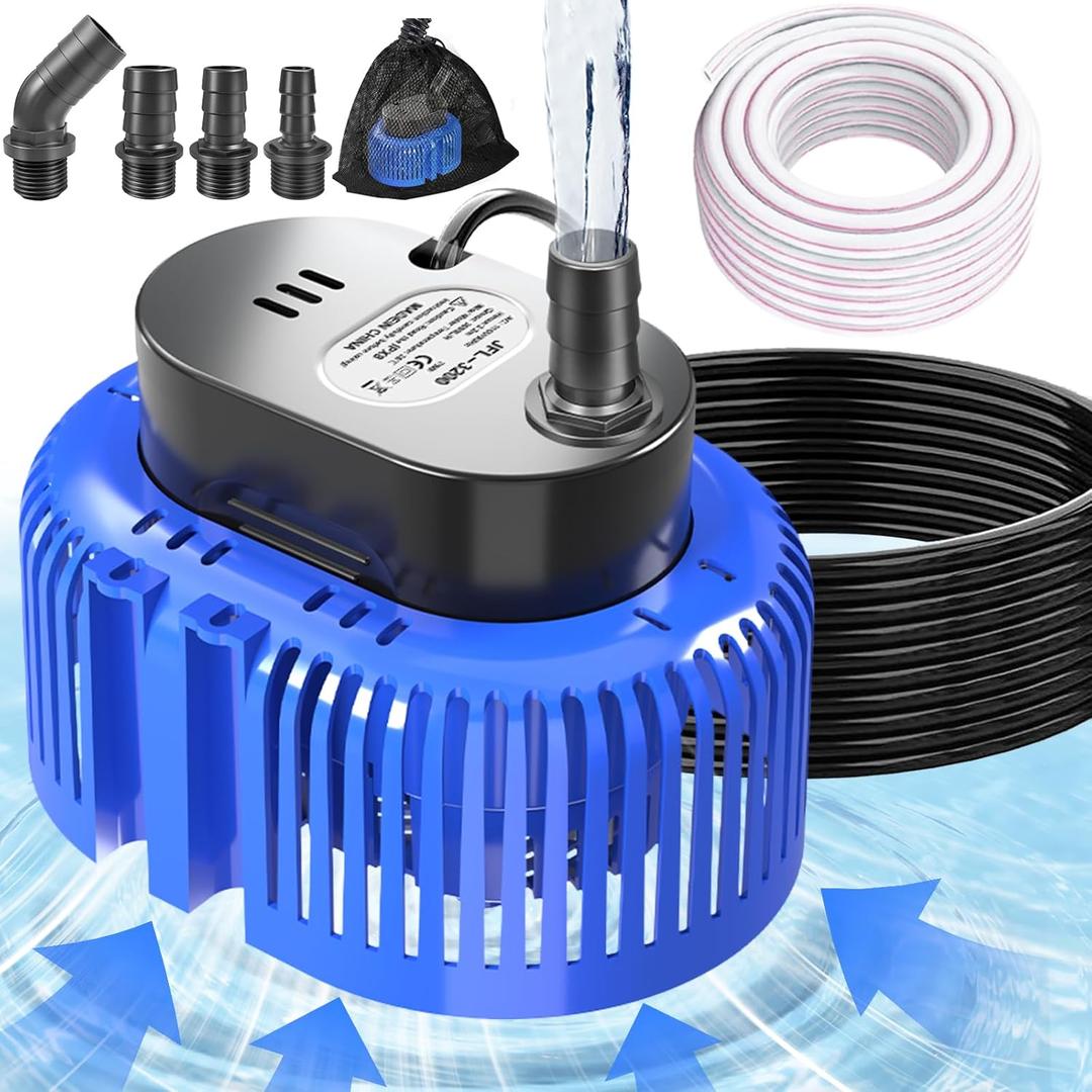Pool Cover Pump above Ground, Submersible Water Sump Pump Swimming Water Removal Pumps, Submersible Pump for Pool Draining, Pool Pump 16FT Drainage Hose,25 FT Extra Long Power Cord, 850 GPH,4 Adapters