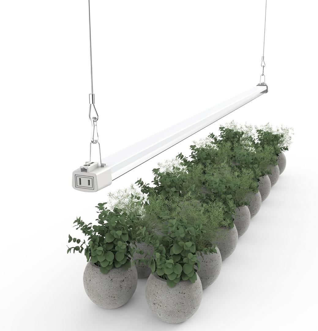 LED Grow Light 4FT Full Spectrum Compact Linkable Lighting Fixture for Indoor Greenhouse Year Round Plant Seedlings, Essential Grow Slim Hanging Suspended Strip