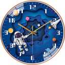 12 Inch Silent Movement Kids Wall Clock, Non Ticking Children Round Wall Clock Battery Operated Space Travel Style Decor Children Clock for School Boys Bedroom Living Room Space Decor (Blue)