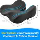 Seat Cushion for Tailbone & Sciatica Pain Relief Certified & Ergonomist-Designed Tapered Front Edge Reduces Thigh Pressure Wide Memory Foam for Office Chair, Car, Wheelchair (Gray)