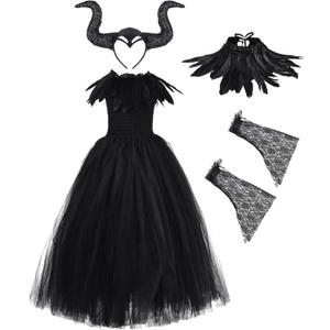 Tutu Dreams Witch Dress for Girls Kids Halloween Costume Black Tutu Dress with Wings Headband Size XL