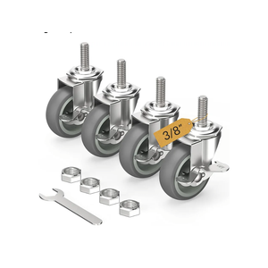 HOLKIE Caster Wheels 3 inch Locking Casters Set of 4, Threaded Stem 3/8" -16 x 1-1/2" (Diameter 3/8", Length 1-1/2") Swivel Heavy Duty Castors Gray