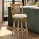 Armen living Isla 26 in. Amber Glow Counter Height Rubberwood Swivel Barstool with Ivory Fabric Seat (Counter Height Set of 1, Beige)