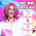 Light Pink Wig Men Pink Cosplay Wig Short Straight Layered Anime Cosplay Wigs Pink Hair Wigs for Pop Singers Idol for Costume Outfit Halloween Dance Stage Party Daily Use + Hair Cap