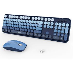 FOPETT Wireless Keyboard and Mouse Combo, 104 Keys Full-Sized 2.4 GHz Round Keycap Colorful Keyboards, USB Receiver Plug and Play, for Windows, Mac, PC, Laptop, Desktop (Gradient Blue)