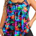 Daci Women Plus Size Tankini Swimsuit - 2 Piece Flowy Plus Size Bathing Suits and Shorts with Pockets 2025 (Colorful Leaves, 16 Plus)