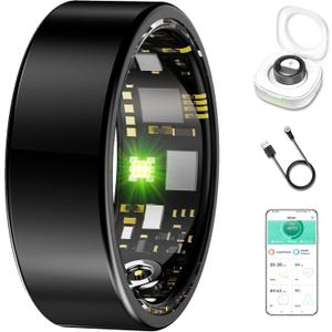 Smart Ring for Women & Men, Fitness Tracker with Heart Rate, Blood Oxygen, Blood Pressure, Sleep Monitoring, Step Counting, IP68 Waterproof for iPhone and Android Black 14