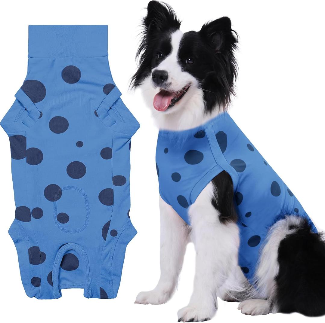 Large Dog Surgery Recovery Suit for Male/Female, Post Surgery Protective Wear with Pee Hole, Unisex Pet Surgical Vest for Wound Care, Spay/Neuter Healing(Blue)