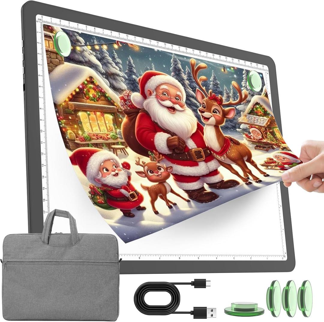 TOHETO Rechargeable A4 Light Pad with Carry Bag for Diamond Painting, Ultra Bright Tracing Light Box for Drawing, Wireless Lightbox for Tracing and Drawing, Cordless Diamond Art Light Board (Black)