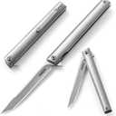 Omesio Slim Pocket Folding Knife, 3.39 Tanto Blade Gentleman's Knife with Liner Lock, Folding Knife with Clip and Sheath, Flipper Open for Camping and Survival, 2024 Gifts for Men Women, Silver