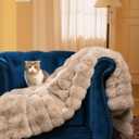 Ultra Soft Cozy Faux Fur Throw Blanket, Fuzzy Plush Thick Bubble Blanket, Oversize Luxury Fluffy Blanket for Couch, Sofa, Bedroom, and Living Room, 50x60 Inches, Light Brown