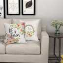 He is Risen Easter Religious Pillow Covers 16x16 Inches Colorful Flowers Throw Pillow Case Set of 2 Easter Spring Pillow Cover Cotton Linen Cushion Cover for Home Couch Sofa Bedroom Livingroom
