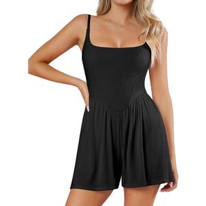 Popilush Women's Jumpsuit Shorts Shapewear - Square Neck Built-in Bra Double-Lined Romper - Party Travel Spring Outfit Black M
