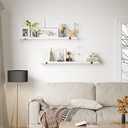 Natural Wood Floating Shelves with Lip, 40 Inch Long White Floating Wall Shelves with Metal Bracket, Set of 2 Picture Ledge Shelf Wall Mounted Shelves for Living Room, Bedroom and Kitchen.