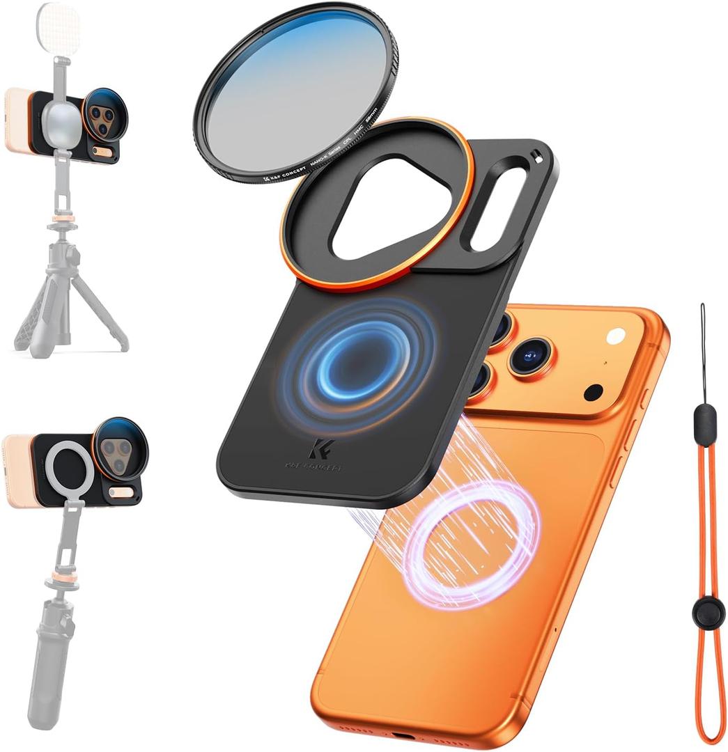 K&F CONCEPT Double-Sided Magnetic Lens Filter Mount Adapter with 58mm CPL Filter, Compatible with iPhone 17 Pro and 58mm Threaded Filters, CPL Filter Compatible with iPhone Camera Lens