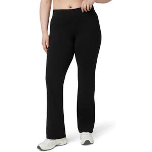 No Nonsense Lounge Yoga Pants Black Flared Cotton Leggings, 32.5 Inseam, Wide Waistband, No Show Coverage, Relaxed Flare Leg (Large)