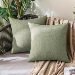 MIULEE Pack of 2 Decorative Outdoor Solid Waterproof Throw Pillow Covers Faux Linen Garden Farmhouse Cushion Cases for Patio Tent Balcony Couch Sofa 18x18 inch Gray Green