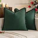 MIULEE Christmas Decorative Throw Pillow Covers Neutral Linen Fringe Throw Pillows Set of 2 Army Green Boho Farmhouse Cushion Covers with Tassels for Couch Sofa Bed Living Room Home Decor 20x20 Inch