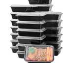 FULIGN 24 oz Meal Prep Containers With Lids Reusable 50 Pack Extra-thick Plastic Food Storage Black Disposable To Go Lunch Box BPA Free Stackable Microwave Dishwasher Freezer Safe