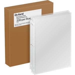 Oxford Sheet Protectors, Clear Finish, Page Protectors for 3 Ring Binder,Top Load, Letter Size Plastic Sleeves, Reinforced 3 Hole Punch for Binders, 200 per Box (33268)