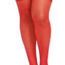 Dreamgirl Women's Lace Top Fishnet Thigh High Hosiery, Red, One Size Queen (Red)