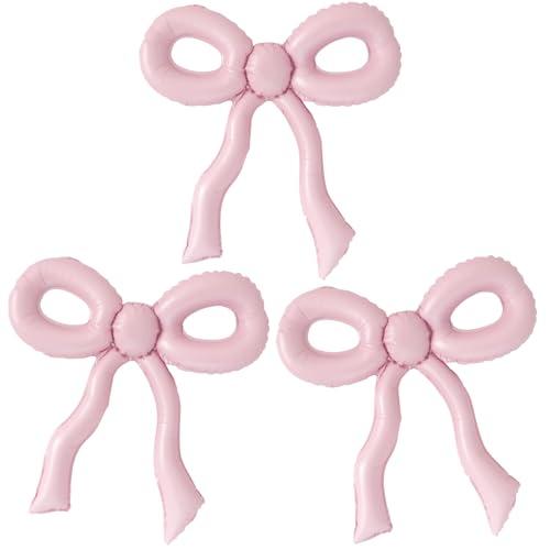 3 Pcs Matte Dusty Pink Bow Balloons, Boho Cavern Pink Foil Balloons for Arch or Garland, Muted Baby Pink Bow Balloons for Girls Women Wedding Baby Shower Bridal Birthday Party Decorations, 25 Inch