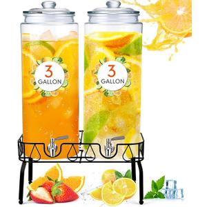 Honeydak 2 Pack 3 Gallon Glass Beverage Dispenser with Stand and Spigot Leakproof Glass Drink Beverage Storage for Valentine's Day Parties Mason Jar Dispenser with Lids
