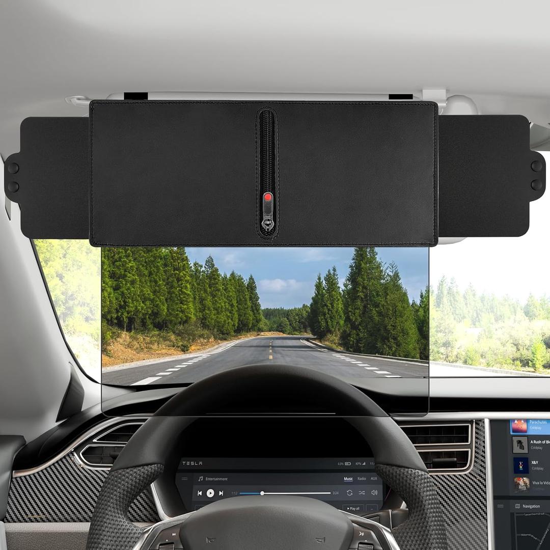 Veharvim Polarized Sun Visor for Car with Zipper Slider, Upgraded UV400 Sun Visor Extension with PC Lens and 2 Side Sunshade, Anti-Glare Car Visor for Safe Driving,UV-Filtering/Protection