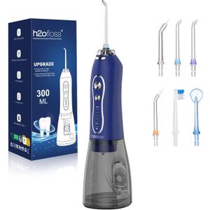 H2ofloss Water Dental Flosser Pick for Teeth: 5 Modes Cordless Portable 300ML Larger Tank Water Teeth Cleaner IPX7 Waterproof Flossing Cleaning Picks for Home Travel Dark Blue